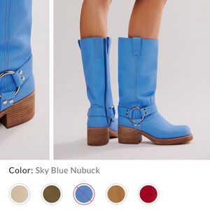 Jeffrey Campbell Blue Heeled Boots with Western Flair